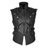 Men Gothic Military Vest  Army Steampunk Cross Vest Black Leather Dieselpunk Waistcoat
